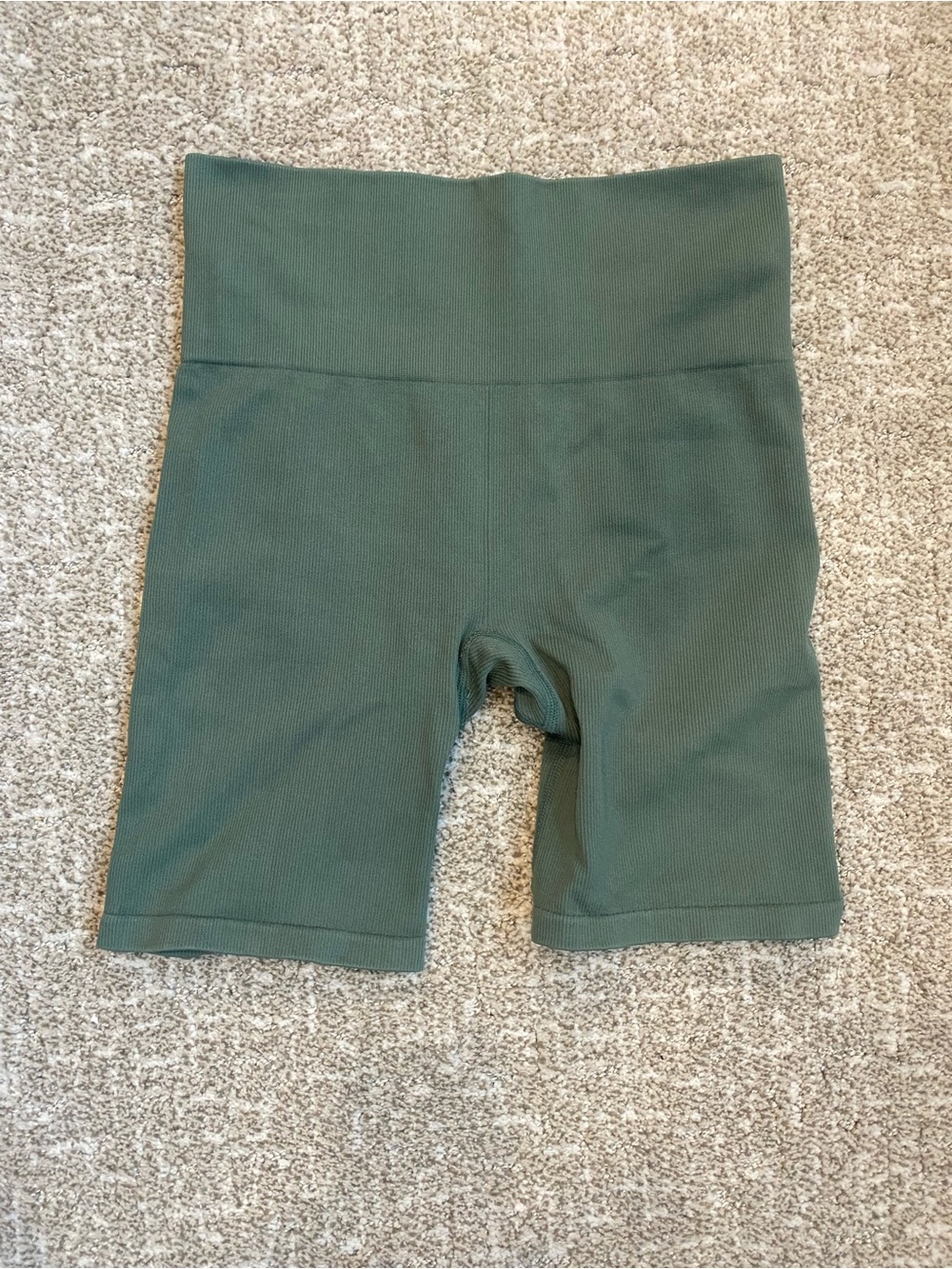 Ryka High-Waist Ribbed Bike Shorts - Olive Green